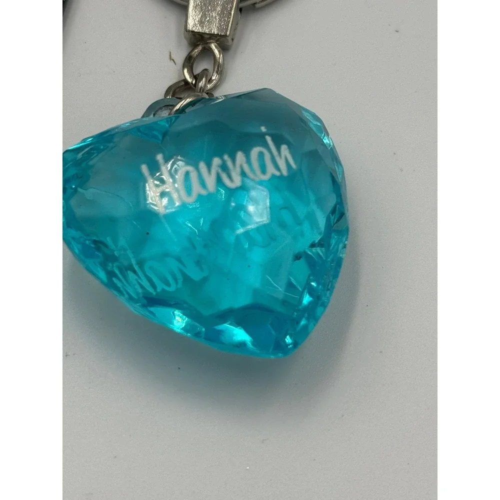 Hannah Personalized Blue Faceted Heart Keychain Acrylic Name Bag Charm Accessory